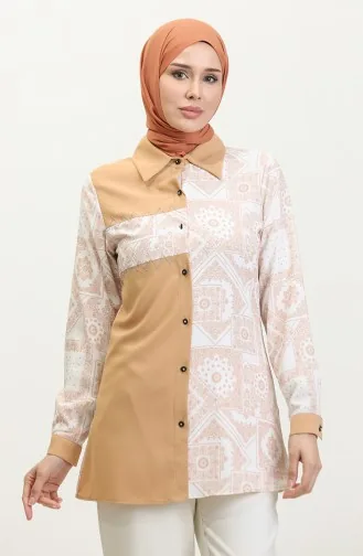 Baskılı Gömlek Taba T1683