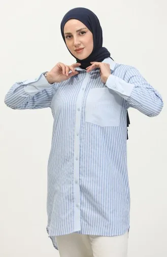 Çizgili Garnili Tunik 4821-04 Mavi