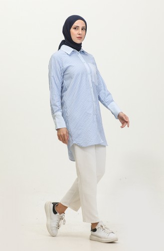 Striped Garnished Tunic 4821-04 Blue 4821-04