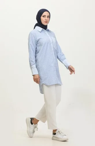 Çizgili Garnili Tunik 4821-04 Mavi