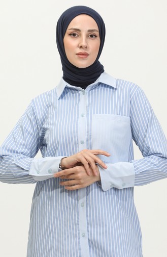 Striped Garnished Tunic 4821-04 Blue 4821-04