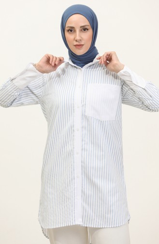 Striped Garnished Tunic 4821-05 White Blue 4821-05