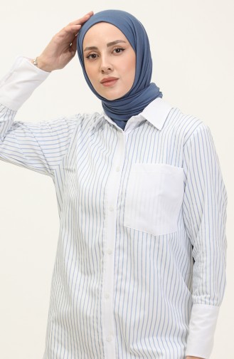 Striped Garnished Tunic 4821-05 White Blue 4821-05