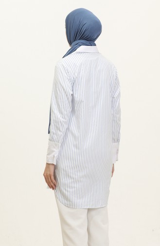 Striped Garnished Tunic 4821-05 White Blue 4821-05