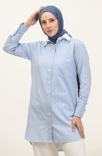 Striped Garnished Tunic 4822-03 Blue 4822-03