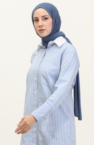 Striped Garnished Tunic 4822-03 Blue 4822-03