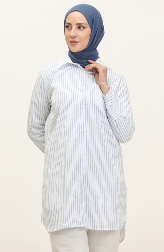 Striped Garnished Tunic 4822-05 Blue White 4822-05