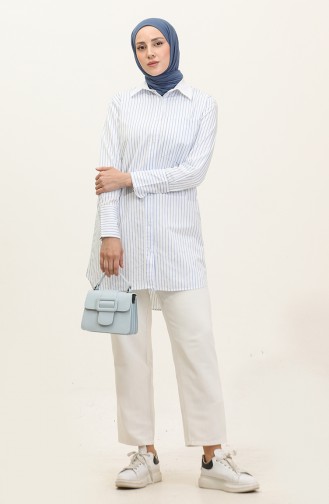 Striped Garnished Tunic 4822-05 Blue White 4822-05