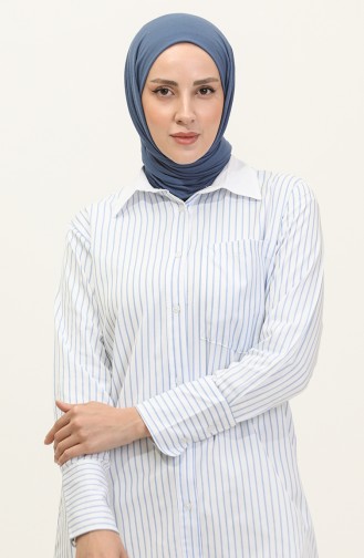 Striped Garnished Tunic 4822-05 Blue White 4822-05