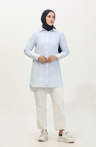 Striped Garnished Tunic 4823-02 Blue 4823-02