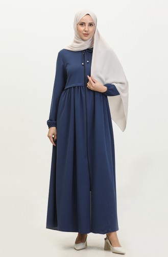 Zippered Abaya 0569-10 İndigo 0569-10