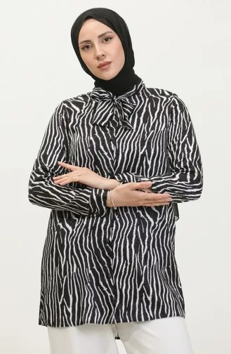 Desenli Bluz Siyah T1679