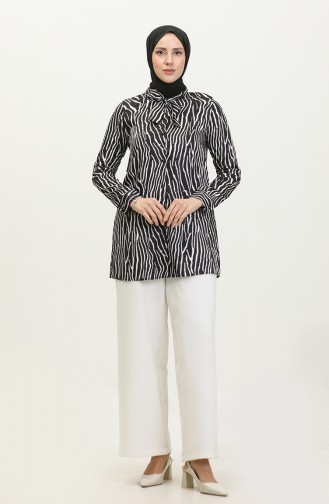 Patterned Blouse Black T1679 998