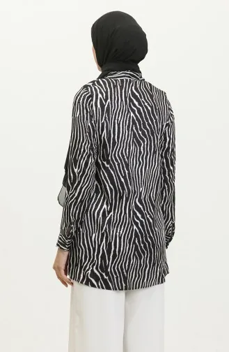 Desenli Bluz Siyah T1679