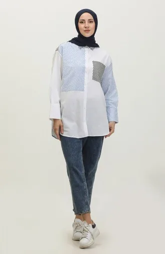 قميص بخطوط لونين  4810A-01 أبيض 4810A-01