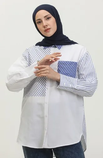 Garnished Striped Shirt 4810c-01 white 4810C-01