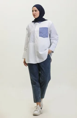 Garnished Striped Shirt 4810c-01 white 4810C-01