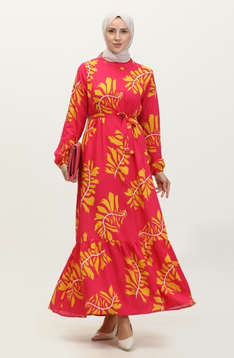 Viscose Belted Dress 0370-02 Fuchsia Mustard 0370-02