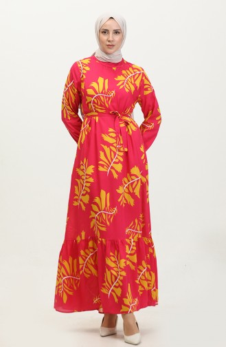 Viscose Belted Dress 0370-02 Fuchsia Mustard 0370-02