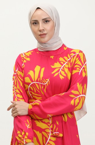 Viscose Belted Dress 0370-02 Fuchsia Mustard 0370-02