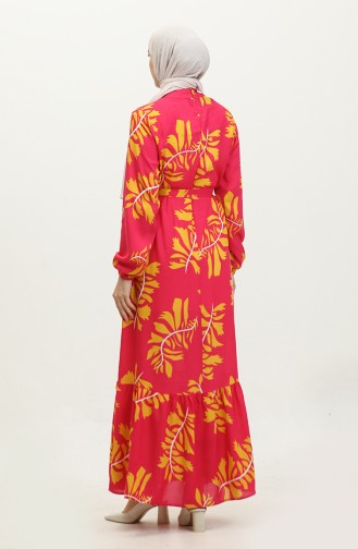 Viscose Belted Dress 0370-02 Fuchsia Mustard 0370-02