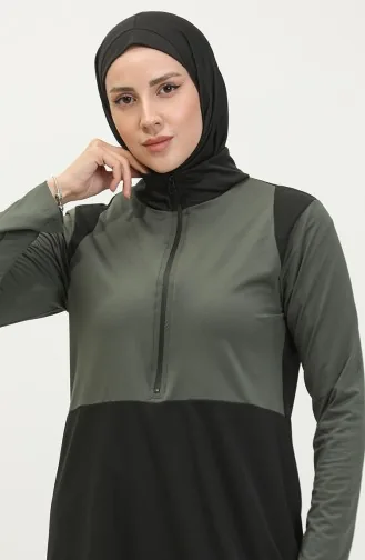 Fermuarlı Tesettür Mayo 2317-04 Haki Siyah