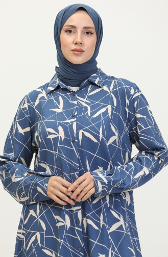 Große Gemusterte Hemdtunika 2022B-03 Indigo 2022B-03