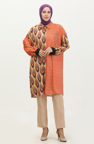 Large Size Patterned Tunic Orange G3142 1001