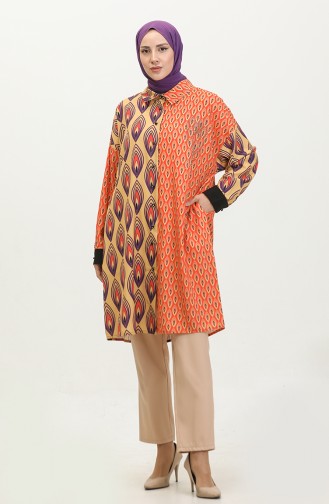 Large Size Patterned Tunic Orange G3142 1001