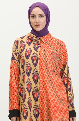 Large Size Patterned Tunic Orange G3142 1001