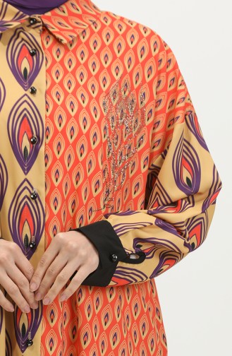 Large Size Patterned Tunic Orange G3142 1001