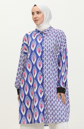 Büyük Beden Desenli Tunik Mavi G3142