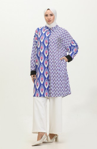 Büyük Beden Desenli Tunik Mavi G3142