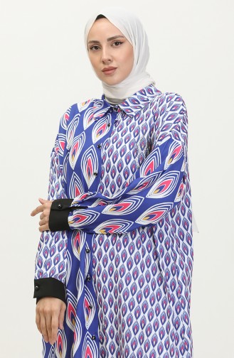 Büyük Beden Desenli Tunik Mavi G3142