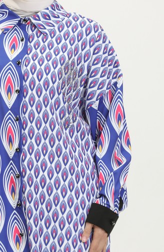 Büyük Beden Desenli Tunik Mavi G3142