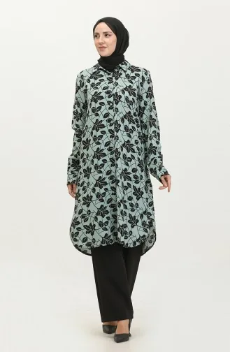 Plus Size Patterned Shirt Tunic 2022d-01 Green 2022D-01