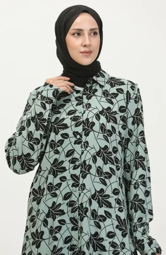 Plus Size Patterned Shirt Tunic 2022d-01 Green 2022D-01