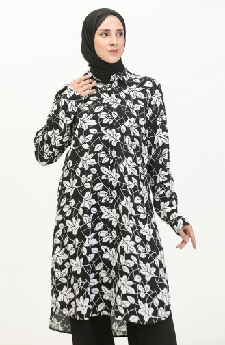 Tunique Chemise à Motifs Grande Taille 2022D-04 Noir 2022D-04