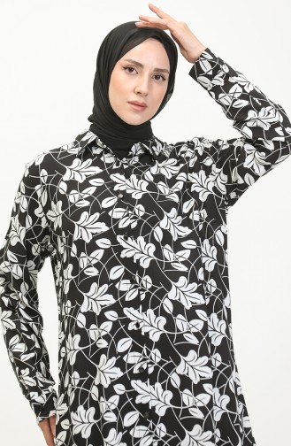 Tunique Chemise à Motifs Grande Taille 2022D-04 Noir 2022D-04