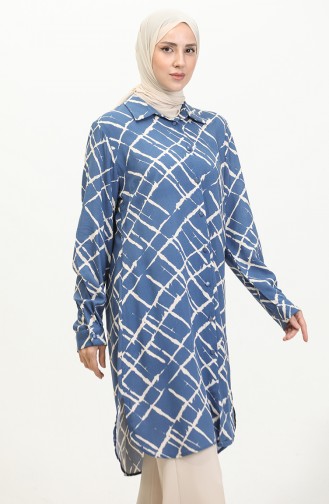 Tunique Chemise à Motifs Grande Taille 2022E-02 Indigo 2022E-02