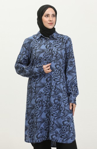 Tunique Chemise à Motifs Grande Taille 2022F-03 Indigo 2022F-03