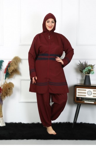 Akbeniz Maillot De Bain Hijab Grande Taille 7Xl-8Xl-9Xl-10Xl Rouge Claret 55010 4558