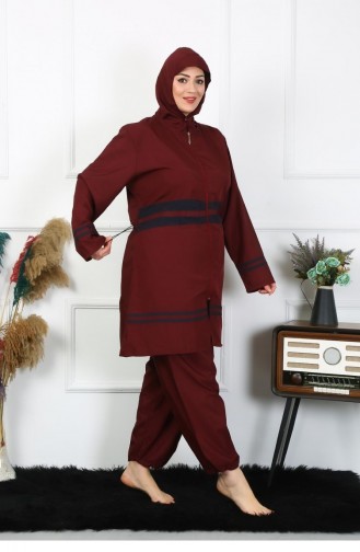 Akbeniz Plus Size Hijab-Badeanzug 7Xl-8Xl-9Xl-10Xl Weinrot 55010 4558