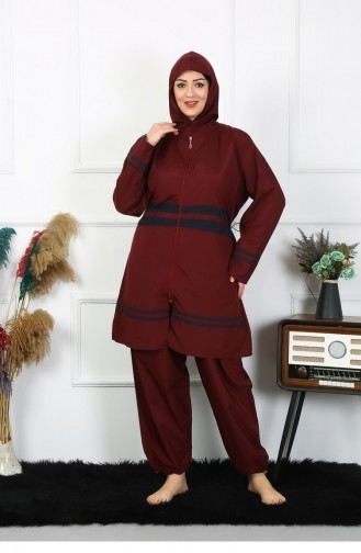 Akbeniz Plus Size Hijab Swimsuit 7Xl-8Xl-9Xl-10Xl Claret Red 55010 4558