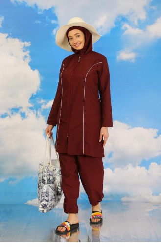 Akbeniz Damen-Badeanzug Mit Vollem Hijab In Weinrot 31060 4567