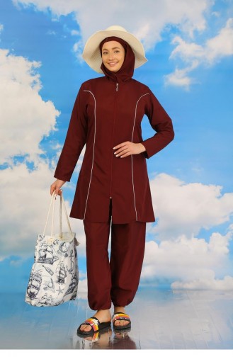 Akbeniz Damen-Badeanzug Mit Vollem Hijab In Weinrot 31060 4567