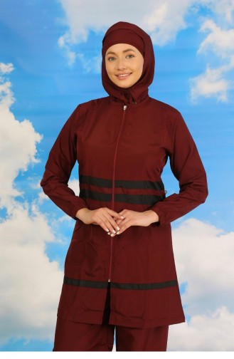 Akbeniz Damen Full Hijab Badeanzug Weinrot 31061 4571