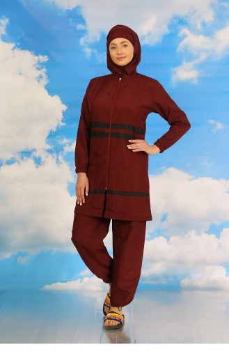Akbeniz Damen Full Hijab Badeanzug Weinrot 31061 4571