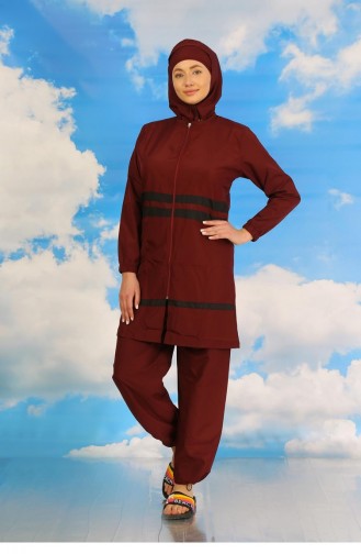 Akbeniz Maillot De Bain Hijab Complet Pour Femme Rouge Claret 31061 4571