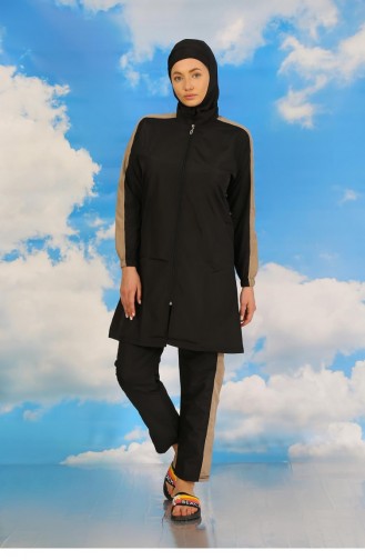 Akbeniz Maillot De Bain Hijab Complet Pour Femme Avec Pantalon Et Manches Rayées Noir 31065 4577